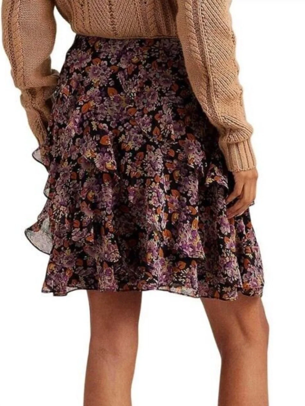 NEW LAUREN Ralph Lauren Floral Ruffle Trim Tiered Georgette Skirt Women’s Size 0